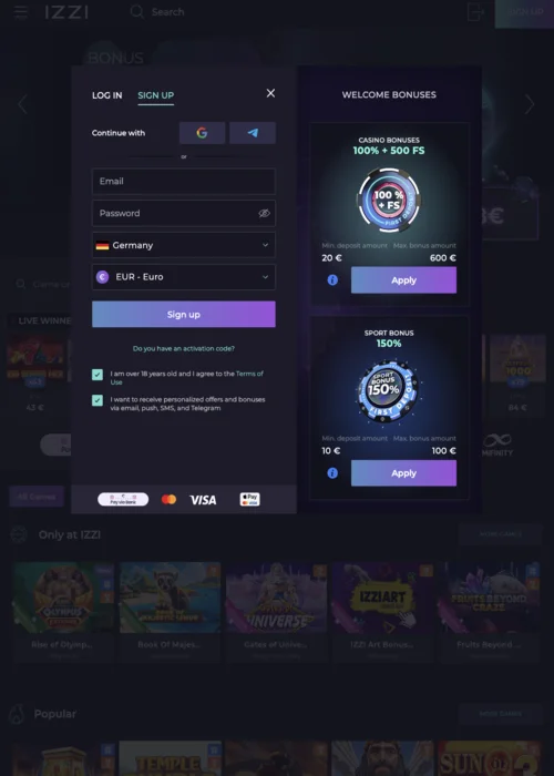 Registrierung Izzi Casino